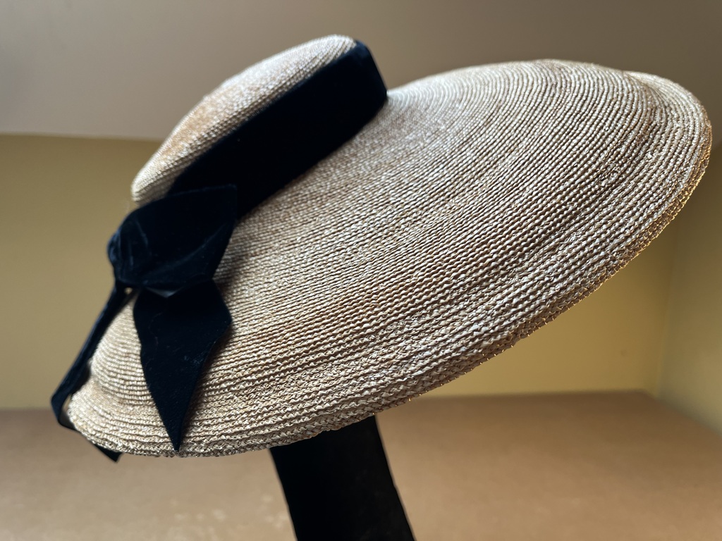 Tan Straw Black Ribbon Vintage